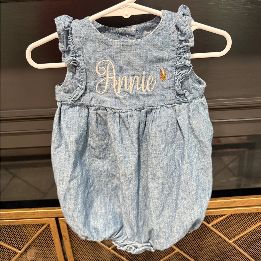 Ralph Lauren “Annie” Embroidered Denim Romper